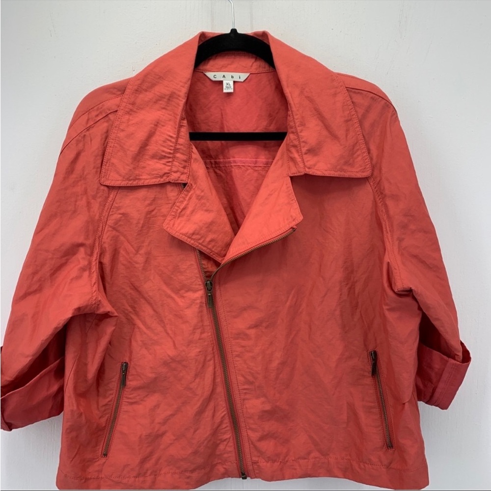 Cabi womens XL jacket scooter moto 913 boxy roll sleeves spring lightweight